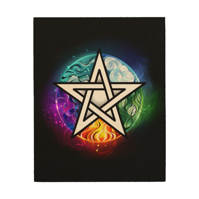 Wiccan pentagram wood wall art (Front)