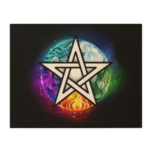 Wiccan pentagram wood wall art
