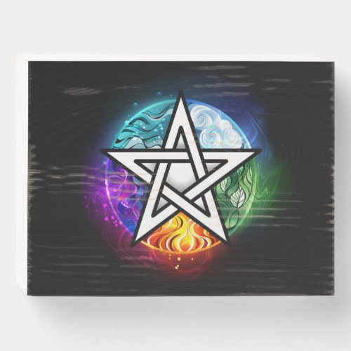Wiccan pentagram wooden box sign
