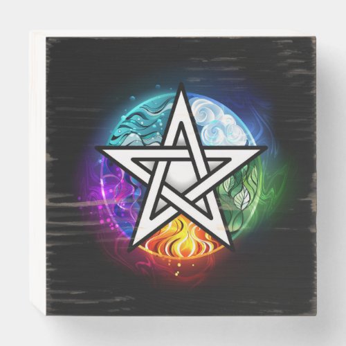 Wiccan pentagram wooden box sign