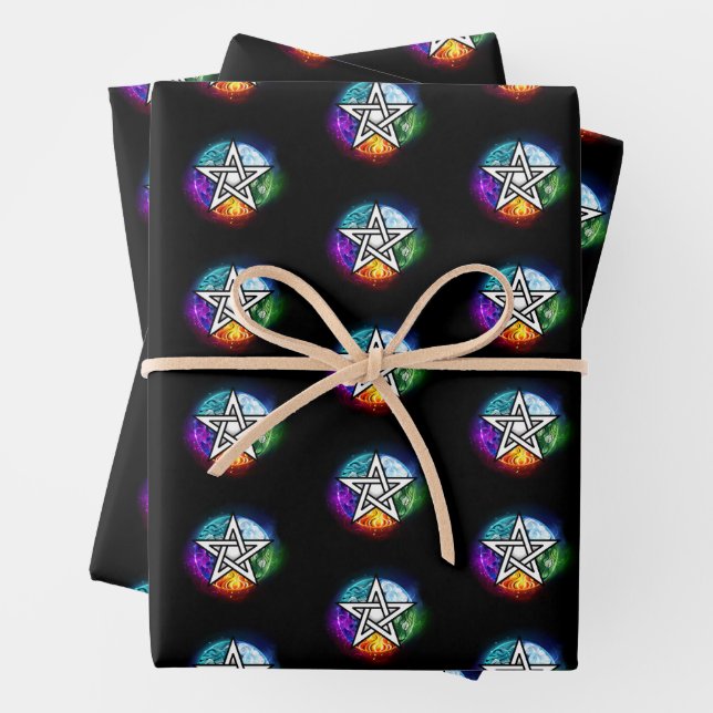 Wiccan pentagram wrapping paper sheets (In situ)