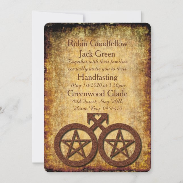 Wiccan Rustic Gay Handfasting Invitation Pentacles (Front)