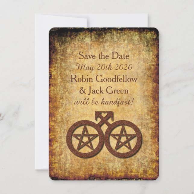 Wiccan Rustic Save the Date Card Gay Handfastings (Front)