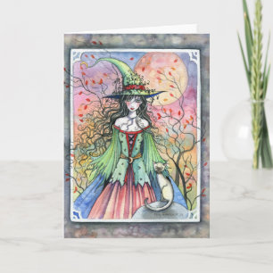 Wiccan Siamese Halloween Witch Card