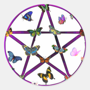 Wiccan Star and Butterflies Classic Round Sticker