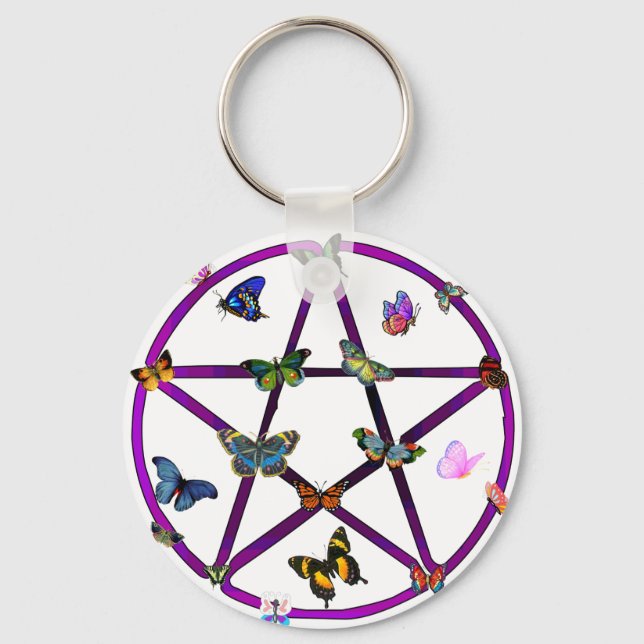 Wiccan Star and Butterflies Keychain (Front)