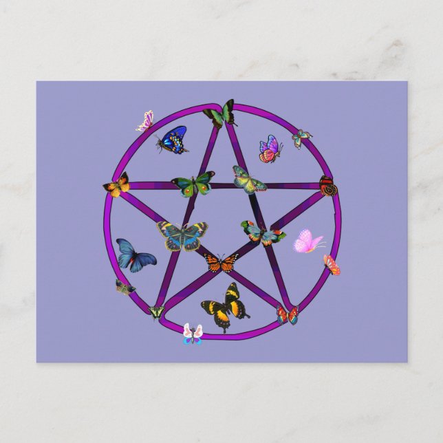Wiccan Star and Butterflies Postcard (Front)