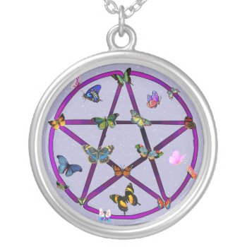 Wiccan Star And Butterflies Silver Plated Necklace by orsobear at Zazzle