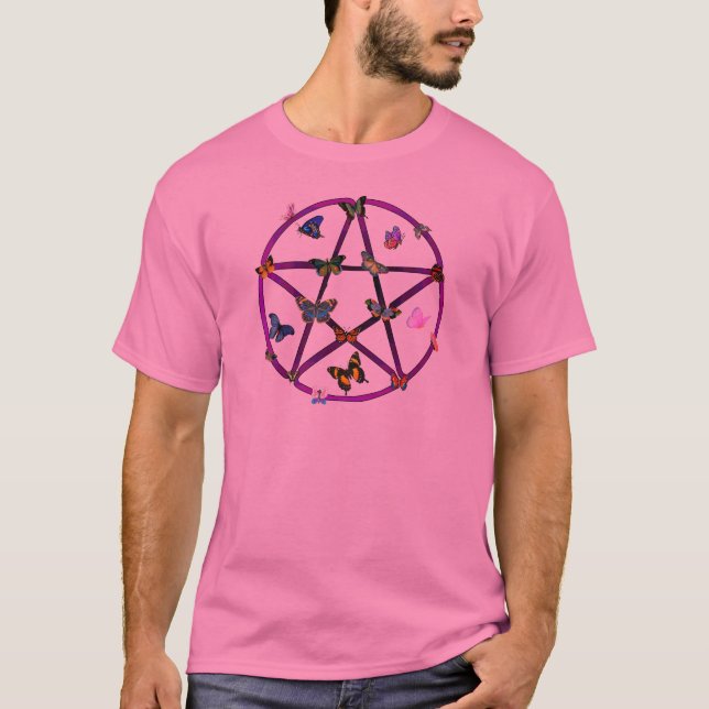 Wiccan Star and Butterflies T-Shirt (Front)