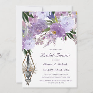 Wiccan Union Purple Floral Bridal Shower Invitation