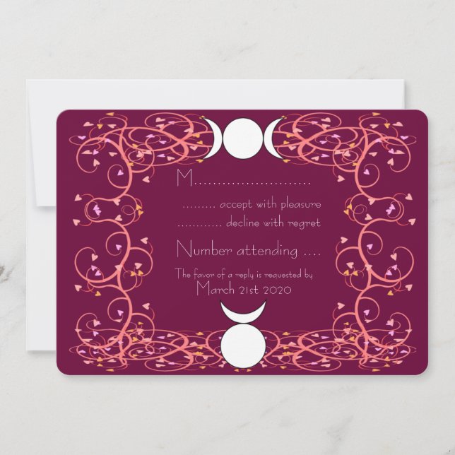 Wiccan Wedding RSVP - Horned God & Triple Goddess Invitation (Front)