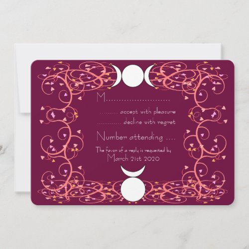 Wiccan Wedding RSVP _ Horned God  Triple Goddess Invitation