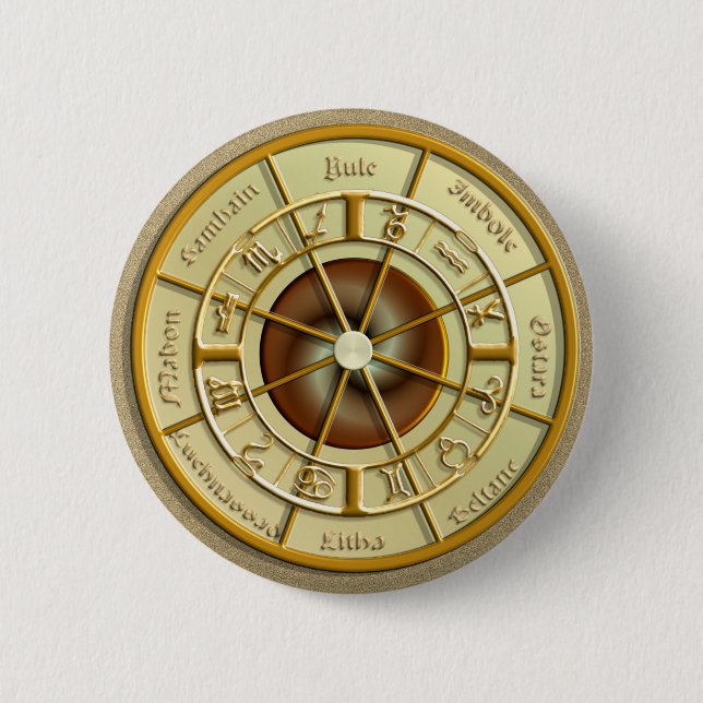 Wiccan Wheel of the Year Button (Front)