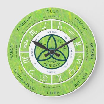 Wiccan Wheel Of The Year Clock Marble Look Green by funny_tshirt at Zazzle