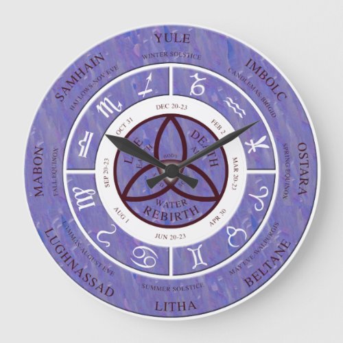 wiccan wheel of the year clock on marble look blue