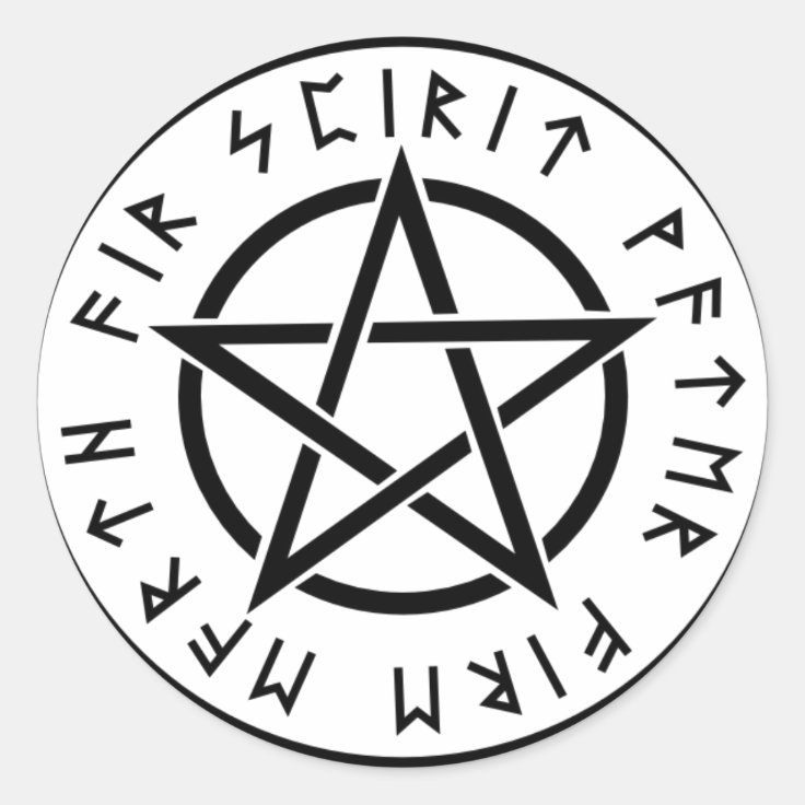 Wiccan white pentagram classic round sticker Zazzle