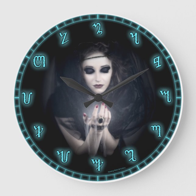 Wiccan Witch Spellcasting Theban Alphabet Large Clock (Front)