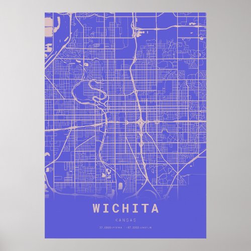 Wichita Blue City Map Poster