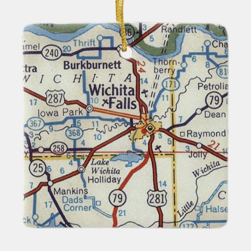 Wichita Falls TX Vintage Map Ceramic Ornament
