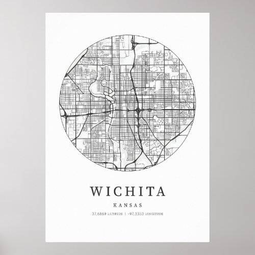 Wichita Kansas City Map Poster
