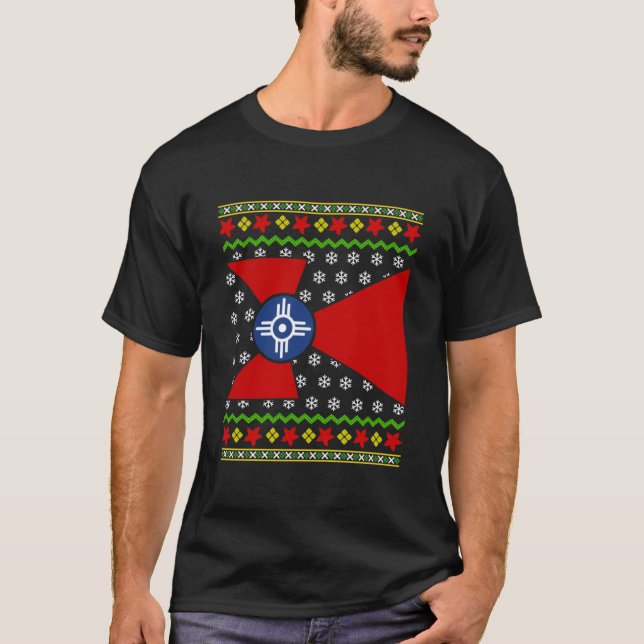 Wichita Kansas Flag Christmas Ugly Essential  T-Shirt (Front)