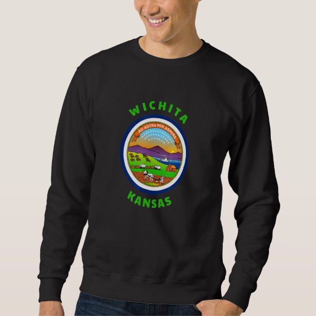 Wichita Kansas KS Flag Badge Roundlet Souvenir Sweatshirt (Front)