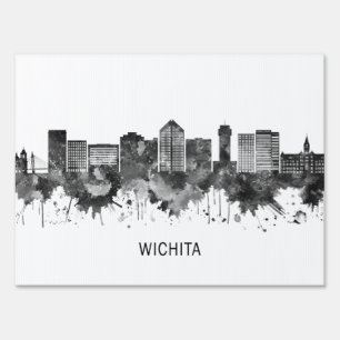 Wichita Kansas Skyline BW Sign