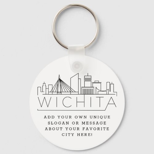 Wichita Kansas Stylized Skyline  Custom Slogan Keychain