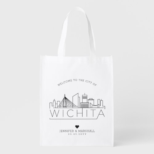 Wichita Kansas Wedding  Stylized Skyline Grocery Bag
