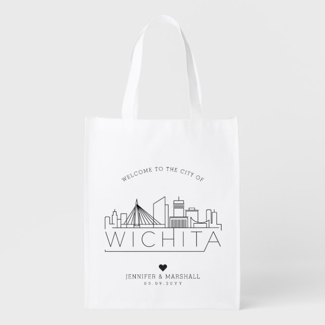 Wichita, Kansas Wedding | Stylized Skyline Grocery Bag (Front)
