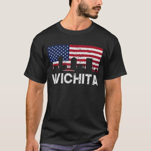 Wichita KS American Flag Skyline Distressed T_Shirt