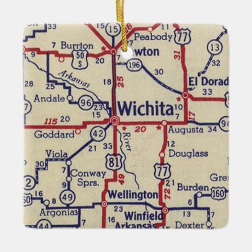 Wichita KS Vintage Map Ceramic Ornament