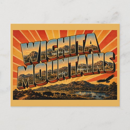 Wichita Mountains OK Granite Prairie Lake Art Postcard