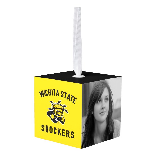 Wichita State Shockers Cube Ornament (Back Angled)
