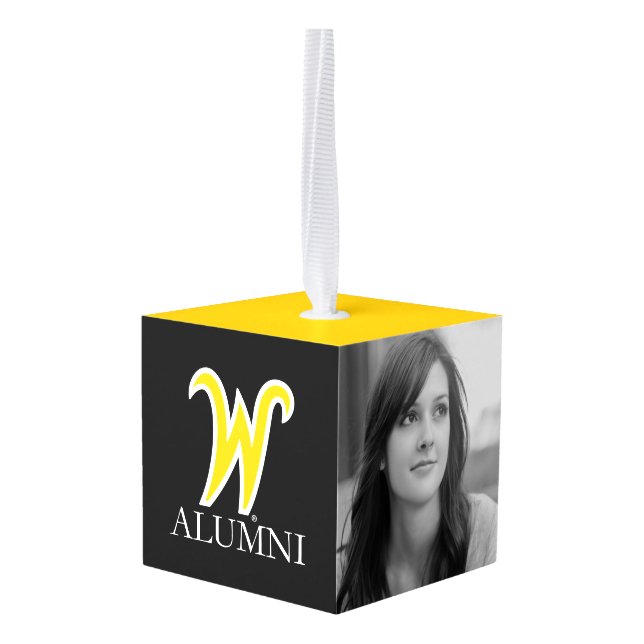 Wichita State University Alumni Cube Ornament (Back Angled)