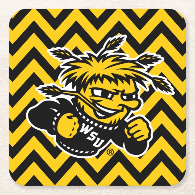 Wichita State University Chevron Pattern Square Paper Coaster (Front)