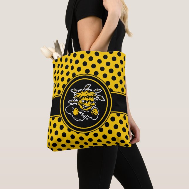 Wichita State University Polka Dot Pattern Tote Bag (Close Up)