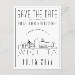 Wichita Wedding   Stylized Skyline Save the Date Postcard