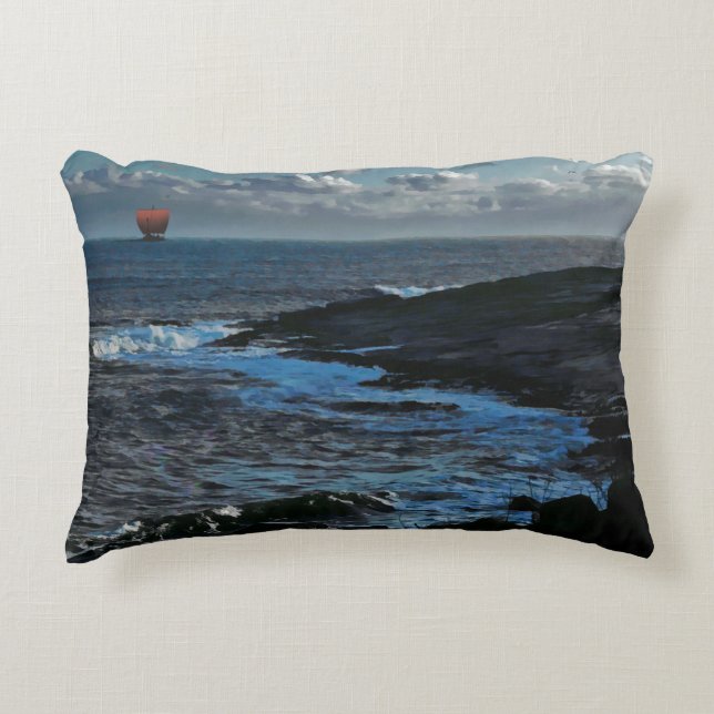 Wick Bay Viking Longship Accent Pillow (Front)