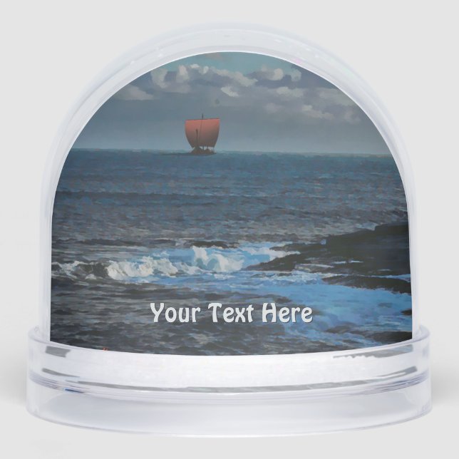 Wick Bay Viking Longship Snow Globe (Front)