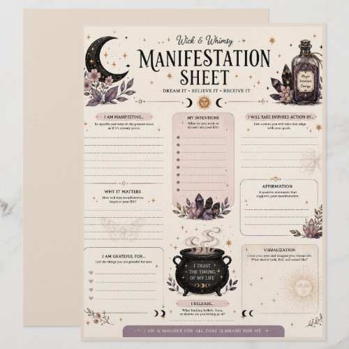 Wick & Whimsy Manifestation Sheet