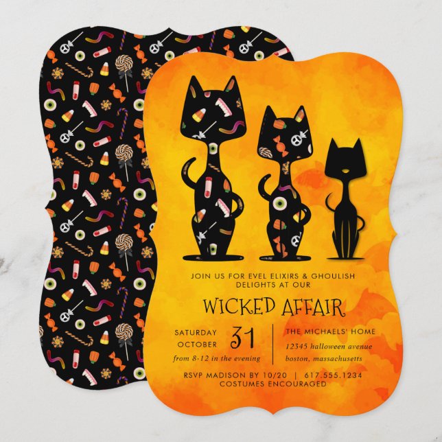 Wicked Affair Halloween Cat Themed Party  Invitation (Front/Back)