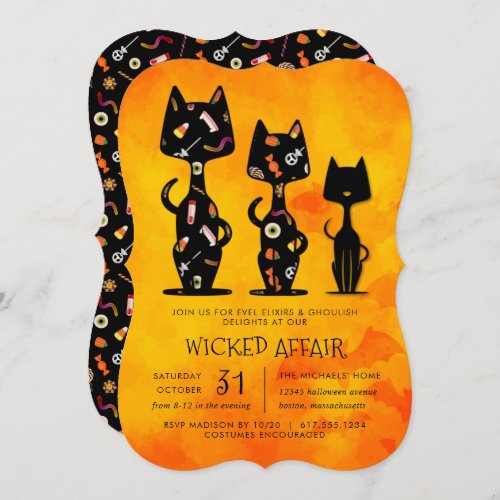 Wicked Affair Halloween Cat Themed Party  Invitation