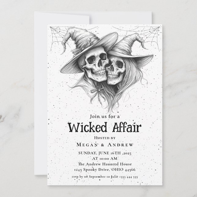 Wicked Affair Halloween Vintage Gothic Skull Invit Invitation (Front)