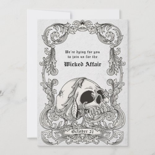 Wicked Affair Vintage Gothic Skull Halloween Party Invitation