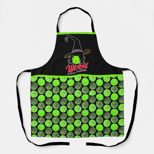 Wicked Awesome Green Pickleball Witch Halloween Apron