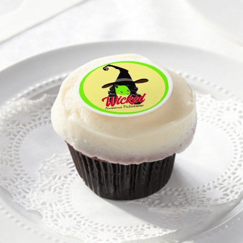 Wicked Awesome Green Pickleball Witch Halloween Edible Frosting Rounds