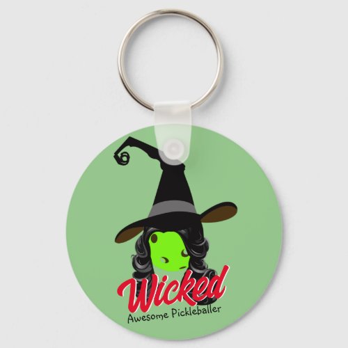Wicked Awesome Green Pickleball Witch Halloween Keychain