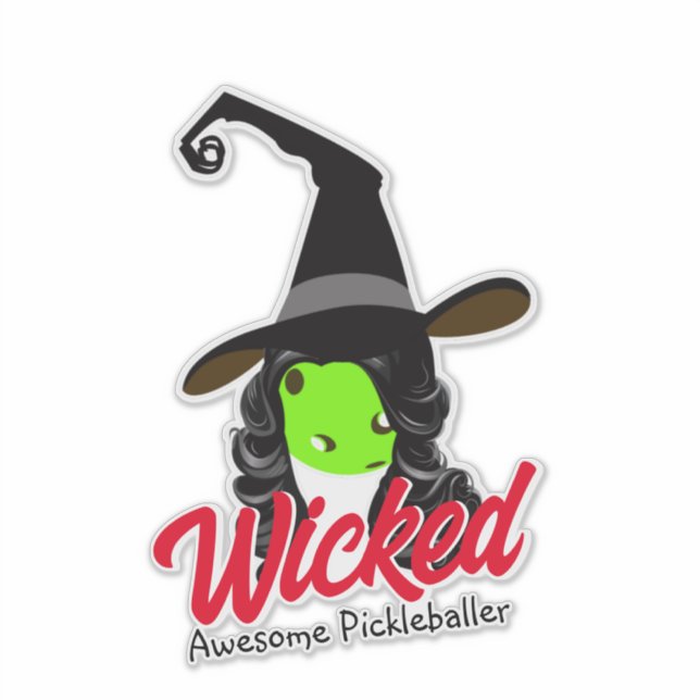 Wicked Awesome Pickleballer Green Witch Halloween Sticker (Front)