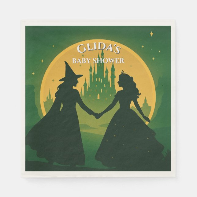 Wicked Baby Shower Napkins- Elphaba & Glinda Party Napkins (Front)